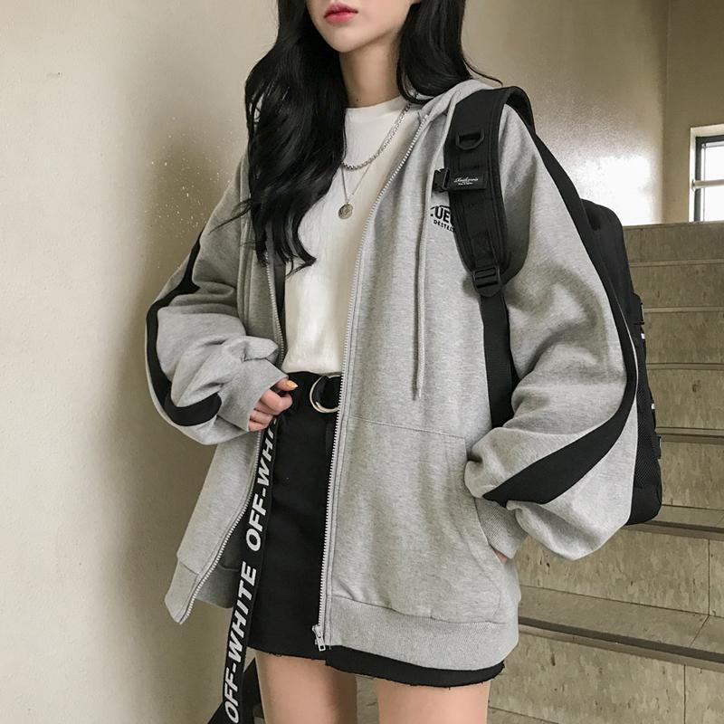 Felpe Harajuku Vintage Coreane Autunno e Primavera Moda Donna Y2K Zip Manica Lunga Oversize Streetwear Top Felpe Casual da Ufficio