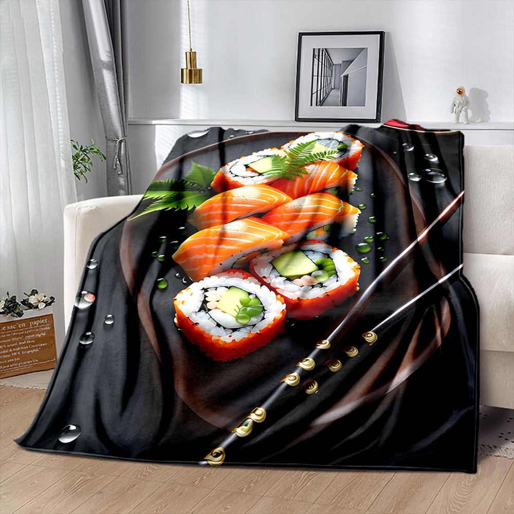 Food Theme Classic Japanese Sushi Printed Blanket Home Bed Sofa Chair Office Nap Shawl Blanket Fun Gifts for Family and Friends