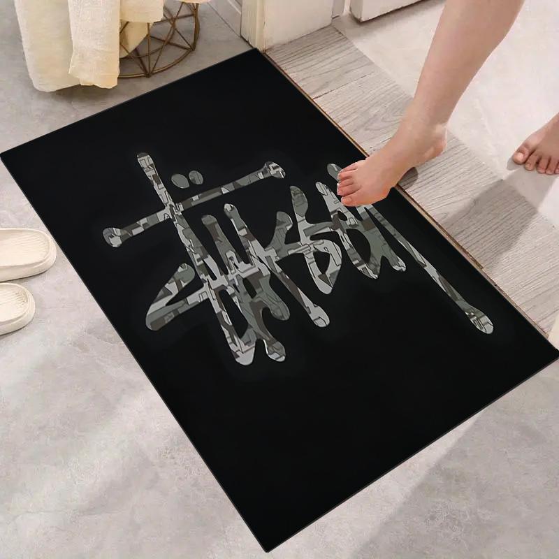 Black Star Texture White Signature Logo Area Rug Non Slip Mat, Dark Starry Street Graffiti Carpet for Living Room Bedroom Decor