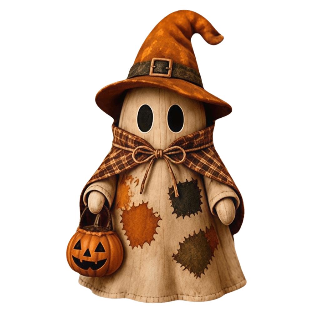Zweiseitig bedrucktes Holzornament Handgefertigte Geisterfigur Tischdekoration Halloween