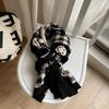 Cute Girl Smiling Face Scarf Ins Korean Style Wool Double Sided Black and White Plaid Scarf Student Girl Shawl Korean New