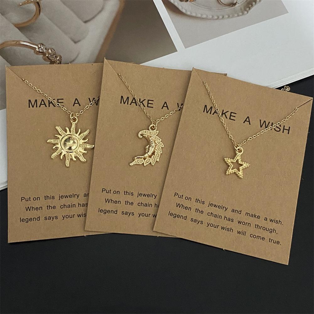 Moon Star Pendant Necklace for Girl Women Golden Color Various Design Link Chain Choker Necklace Gift for Friend Fashion Collar