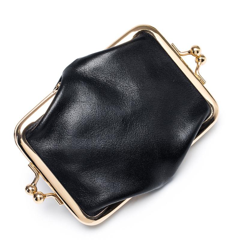 New compact retro double clip clip change bag women s first layer oil wax leather coin bag storage bag fans чёрный