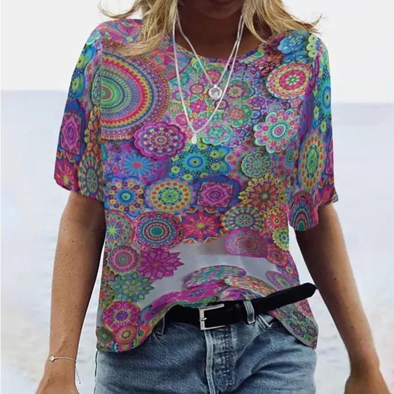 Mode Frauen Blau Cashews T Shirt Lustige Casual Oansatz Kurzarm T-shirt Sommer Weibliche T-shirt