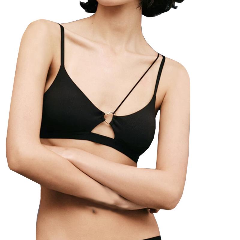 Топ для йоги и фитнеса контрастного цвета с глубоким V-образным вырезом накладками на грудь и открытой спиной Small 2114₽