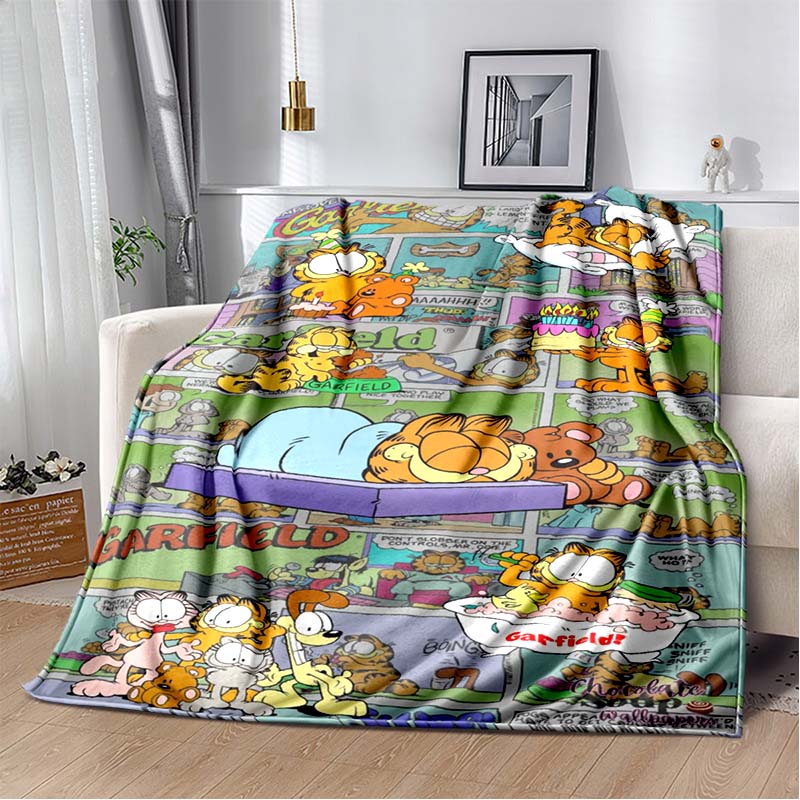 Cartoon Cute Yellow Cat G-Garfield Anime Blanket Flannel Extra Large Warm Soft Sofa Bed Bedroom Portable Blanket Bed Cover Gift
