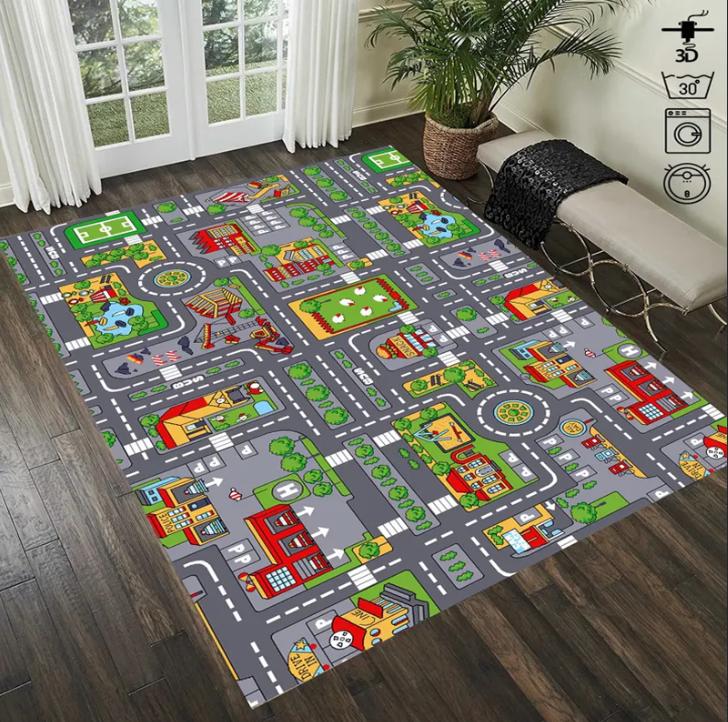 Race Tracking Rug Race Track Rug Road Gift for Kids Baby Room Rug Educational Traffic Map Mat Boys Room Decor Baby Area Rugs