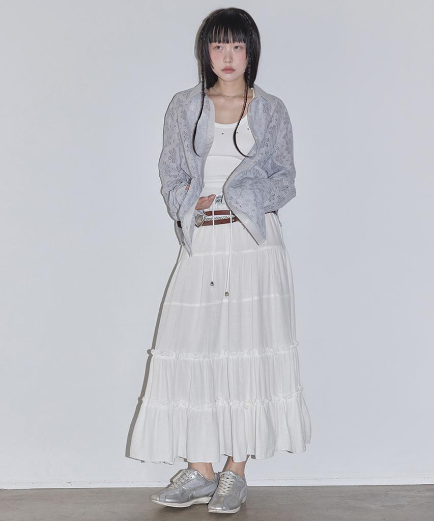Soleubi Side Zipper Tiered Long Skirt / White