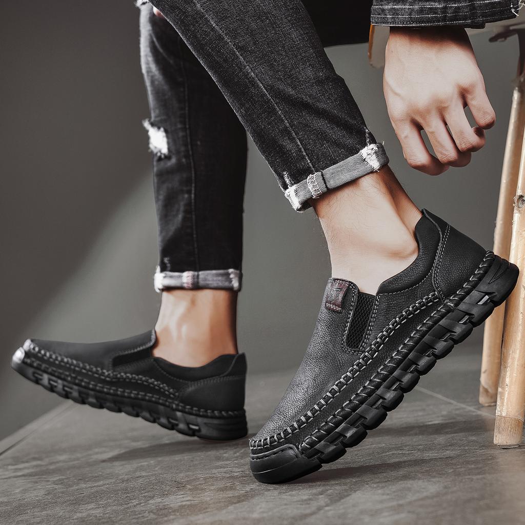 მამაკაცის ყოველდღიური ფეხსაცმელი ხელნაკეთი ტყავის ლოფერები ხარისხიანი ბრტყელი მოკასინები მამაკაცის სპორტული ფეხსაცმელი