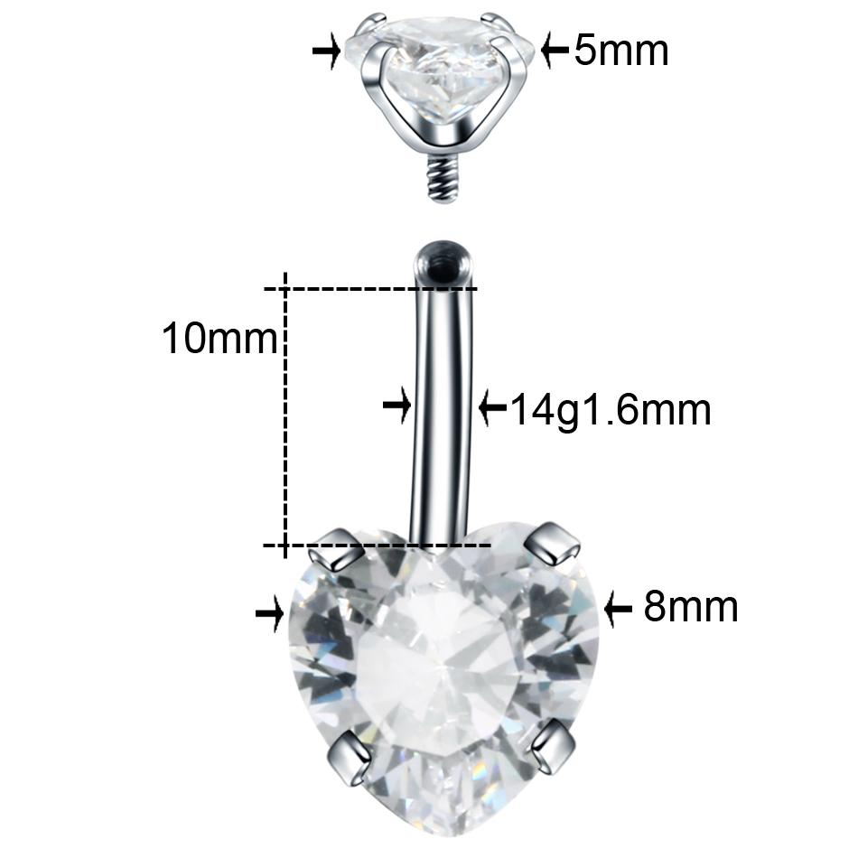 1PC Surgical Steel Crystal Belly Button Piercings 14G Heart Belly Piercing CZ Navel Ring Nombril Belly Rings Sexy Women Jewelry