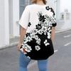 Women's Fashion Large Size Round Neck Short Sleeve Casual Print Loose Pullover Top