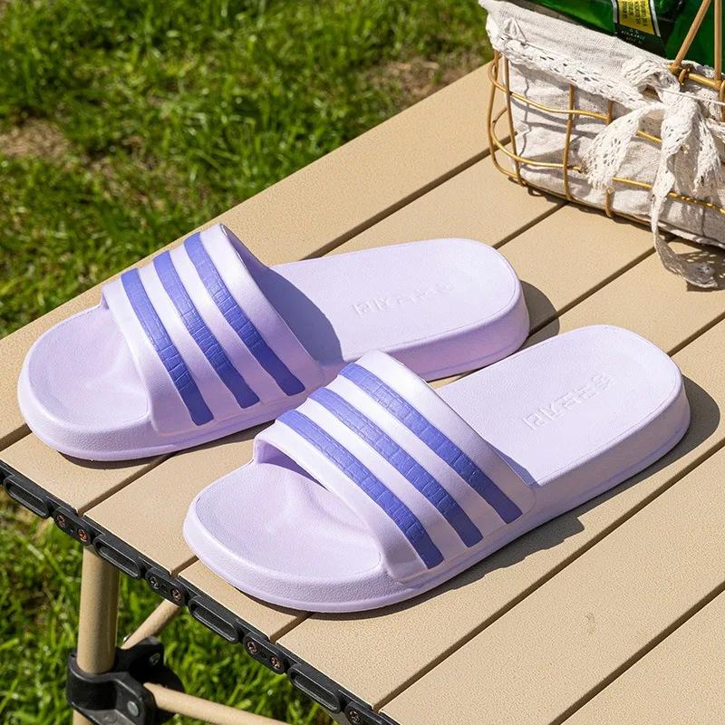 New Unisex Flat Slippers Women Summer EVA Casual Beach Slides Shoes Fashion Stripe Outdoor Sandals Couple Home Bathroom Slippers