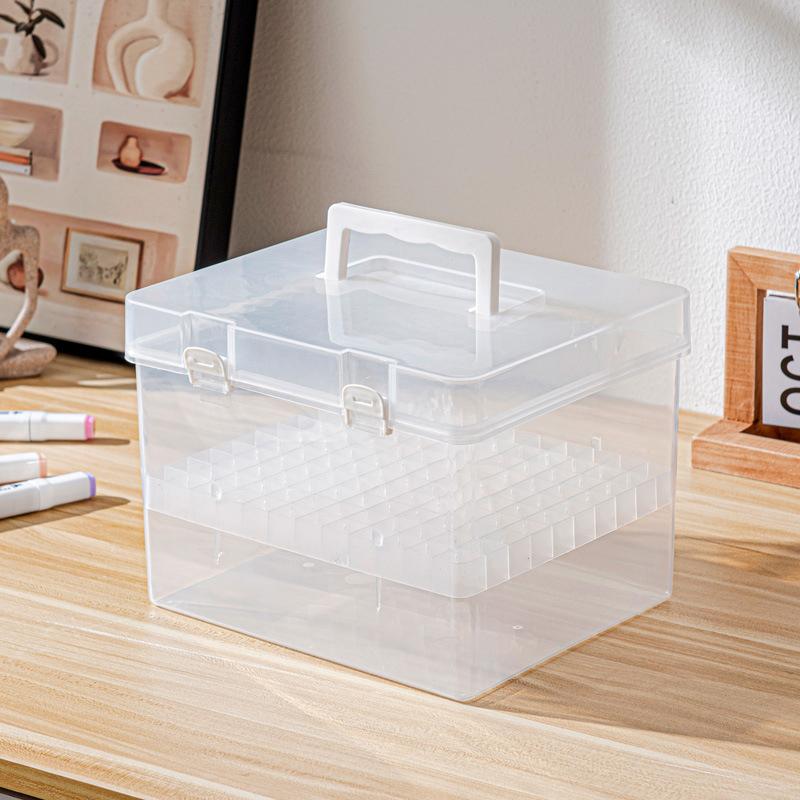 12/24/36/48/60/80 Grids Markers Storage Box Portable Watercolor Drawing Pen Case For Painting Plastic Stationery Organizer Box
