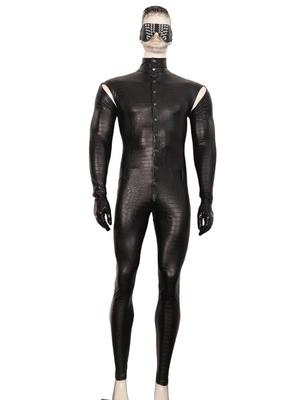 Cosplay Pu Leather Jumpsuit Men'S Fashion Printing Punk Motor Bodysuit Sexy Full Body Zentai Man Leotard High Quality Tights
