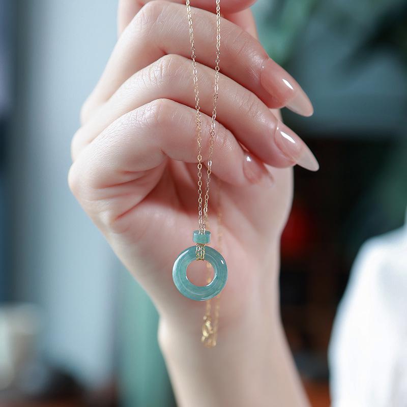 High-End Delicate Jade Blue Pendant Necklace: 925 Sterling Silver Gold-Plated Clavicle Chain