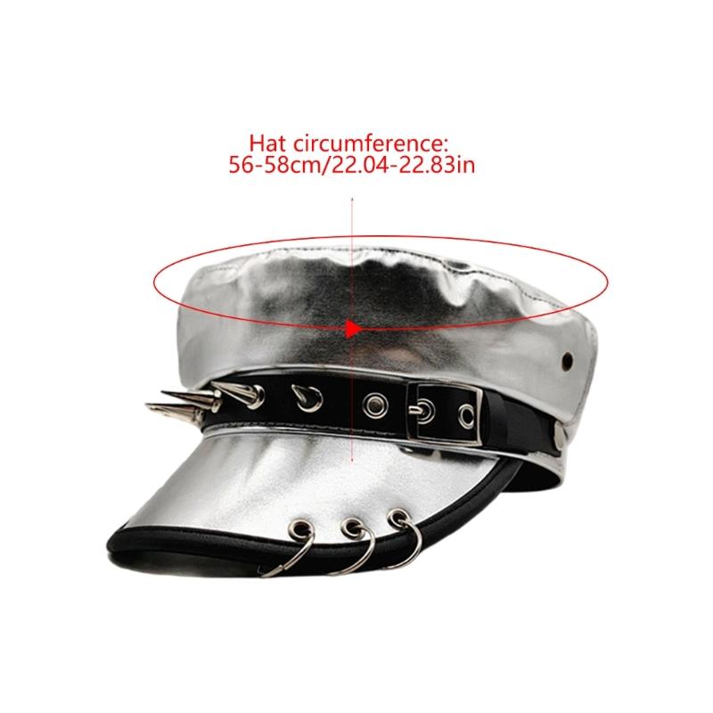 Elegant PU Leather Beret Hat with Rivet Studded Hat Belt for Fashion Comfortable Wear for Autumn Winter Punk Headwear