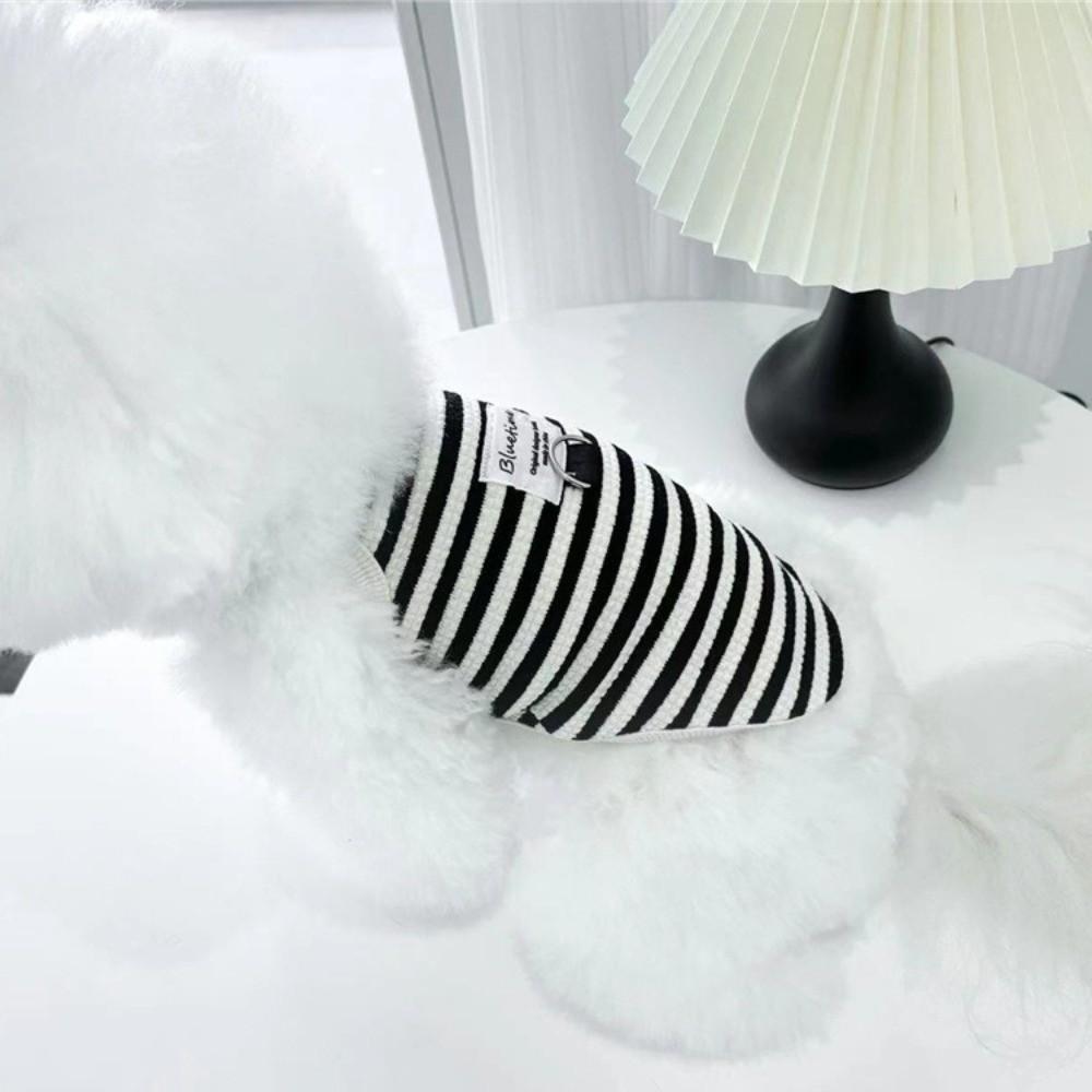 New Striped Dog Halter Top Black White Comfortable Beach Pet Outfit Polyester with Leash Ring Puppy Summer Vest Pet Supplies