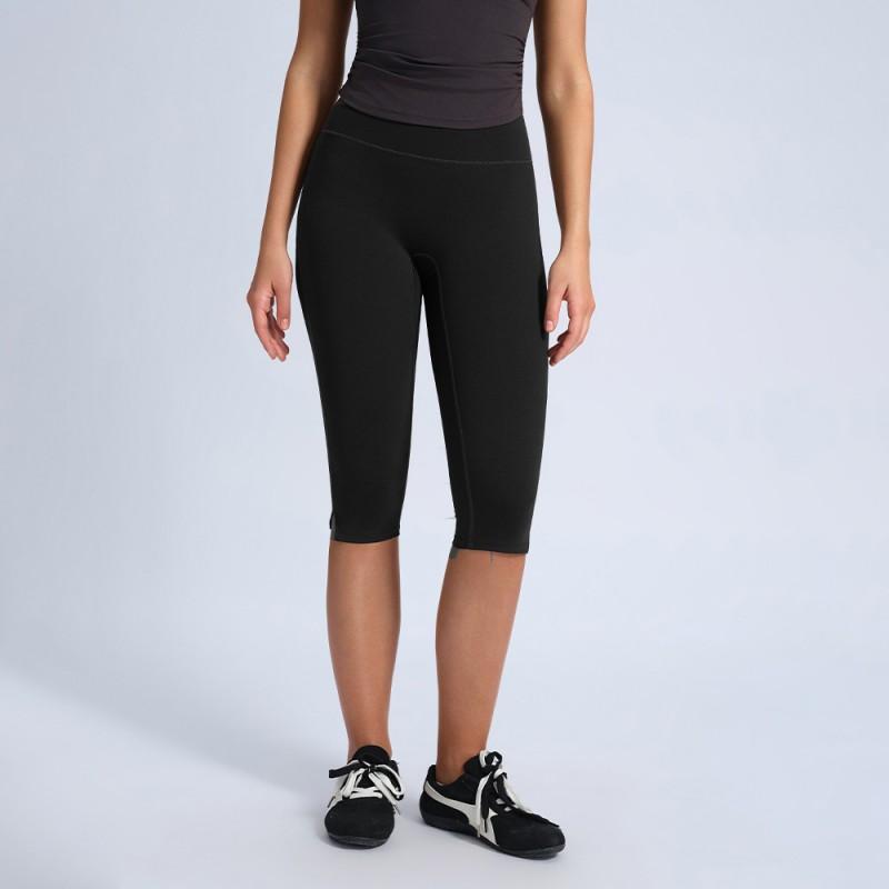 High-Waisted Yoga Shorts Women With Butt-Lifting Fit Knee-Length Split Leggings Breathable Nylon Workout Pants