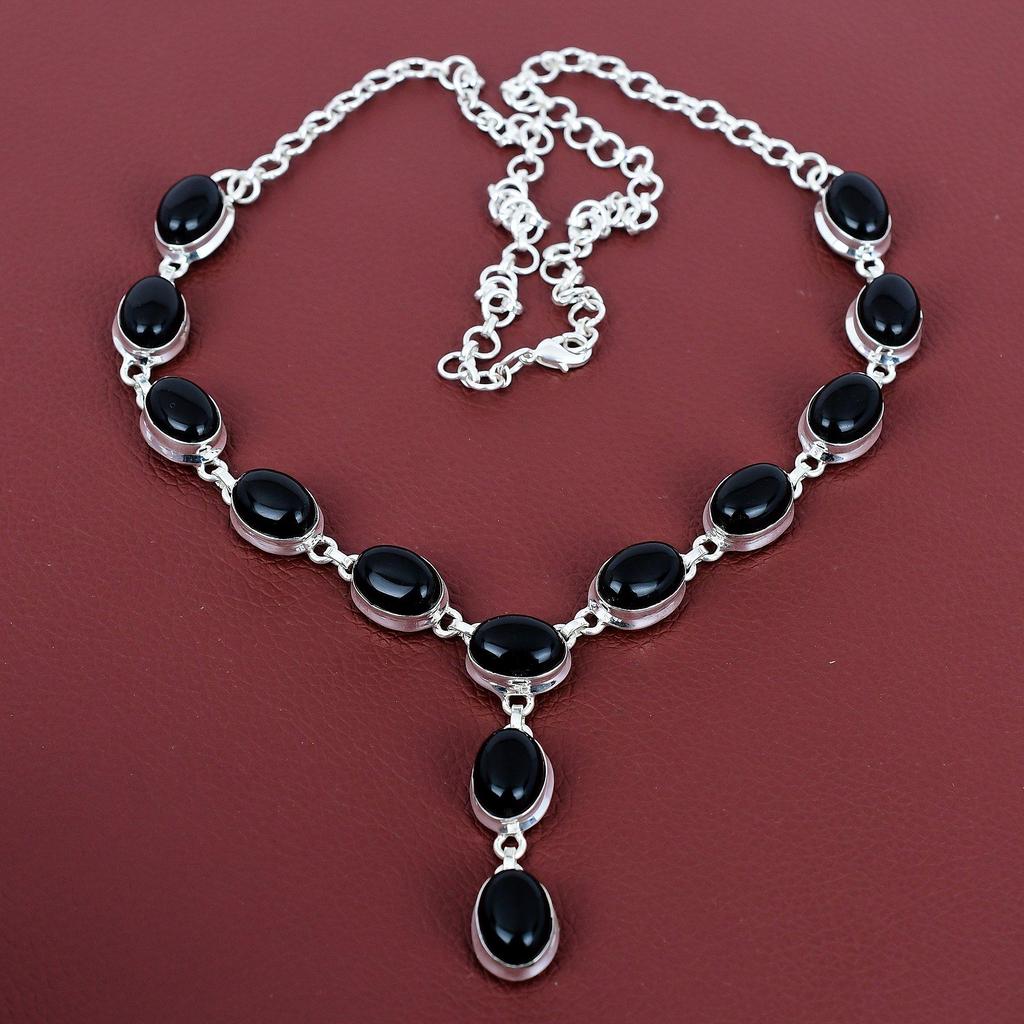 Black Onyx Necklace Beautiful Gemstone Jewelry 925 Sterling Silver Necklace Adjustable Chain Handmade Necklace Decent Jewelry Gifts for Wife