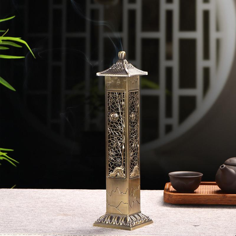 Retro Column Vertical Incense Burner Hollow Bamboo Sandalwood Censer 21cm Incense Stick Holder Fragrance Ornaments Home Decor