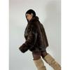 Cappotto da Donna in Eco Pelliccia di Volpe Collo Ampio Spesso Caldo Morbido Peluche Giacca Corta Larga Lusso Capo Invernale