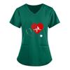 European and American Nurse Caregiver V-Neck Print Shirt with Large Pocket, Short Sleeve T-shirt for Women
