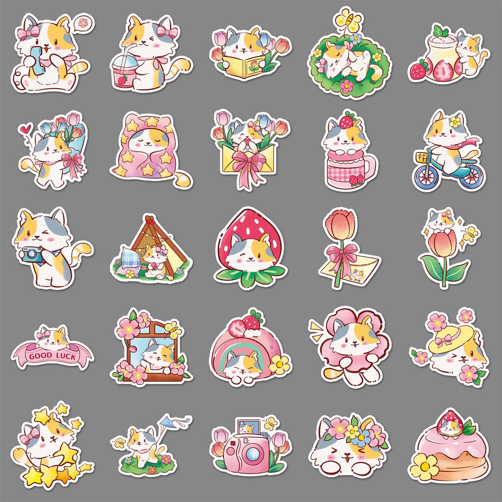 100 Hand-painted Kitten Doodle Stickers Personalized Cartoon Cute Decorative Water Cup Mobile Phone Case DIY Stickers