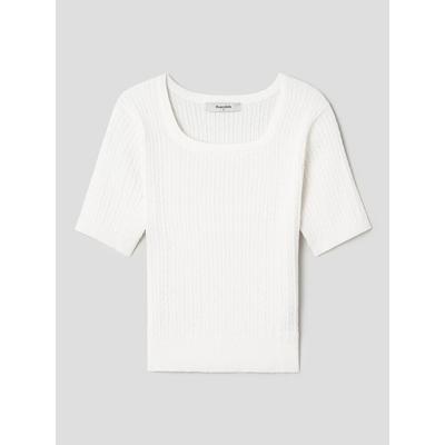 Square Neck Cable Short Sleeve Pullover Ivory