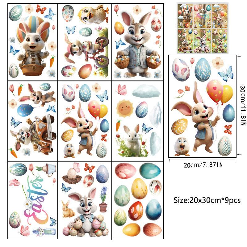 Easter Static Window Stickers Cute Rabbit Egg Wall Decor for Bedroom Glass Cling Holiday Decoration