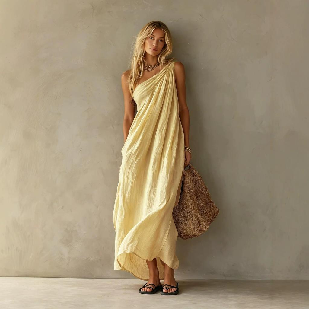 Europe, America 2026 Station Summer Fashion Elegant Single Shoulder Sleeveless Exquisite Long Dress Women's Clothing