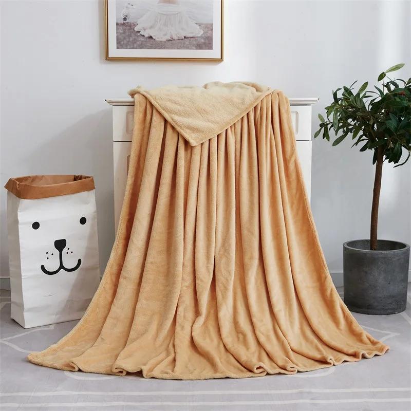 Modern Minimalist Solid Color Coral Fleece Blanket Four Season Universal Comfortable Soft Thick And Warm Office Nap Blanket