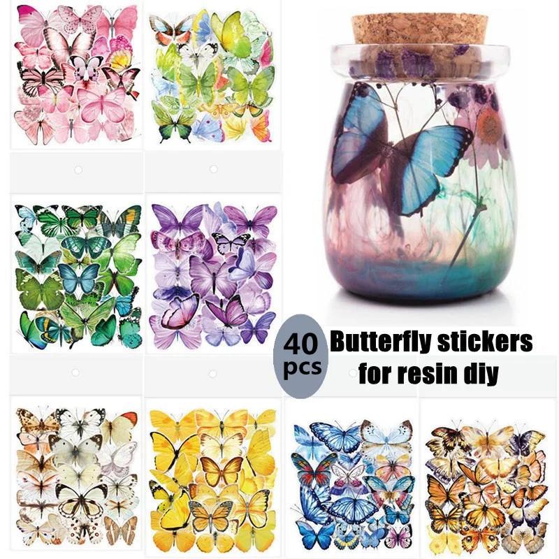 Sada 40 KS Vintage Butterfly PET Transparent Stickers Set for Scrapbook Resin Forms DIY