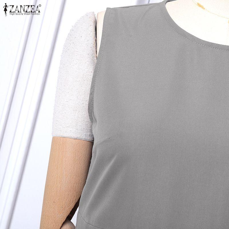 ZANZEA Women Casual Round Neck Sleeveless Loose Long Dress