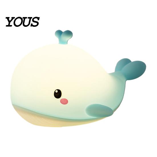 Rechargeable Bedroom Decor Cute Whale Silicone Touch Night Light, USB Bedside Lamp with Soft Sensor Light 3 Brightness & Remote Control, 30 Min Timer