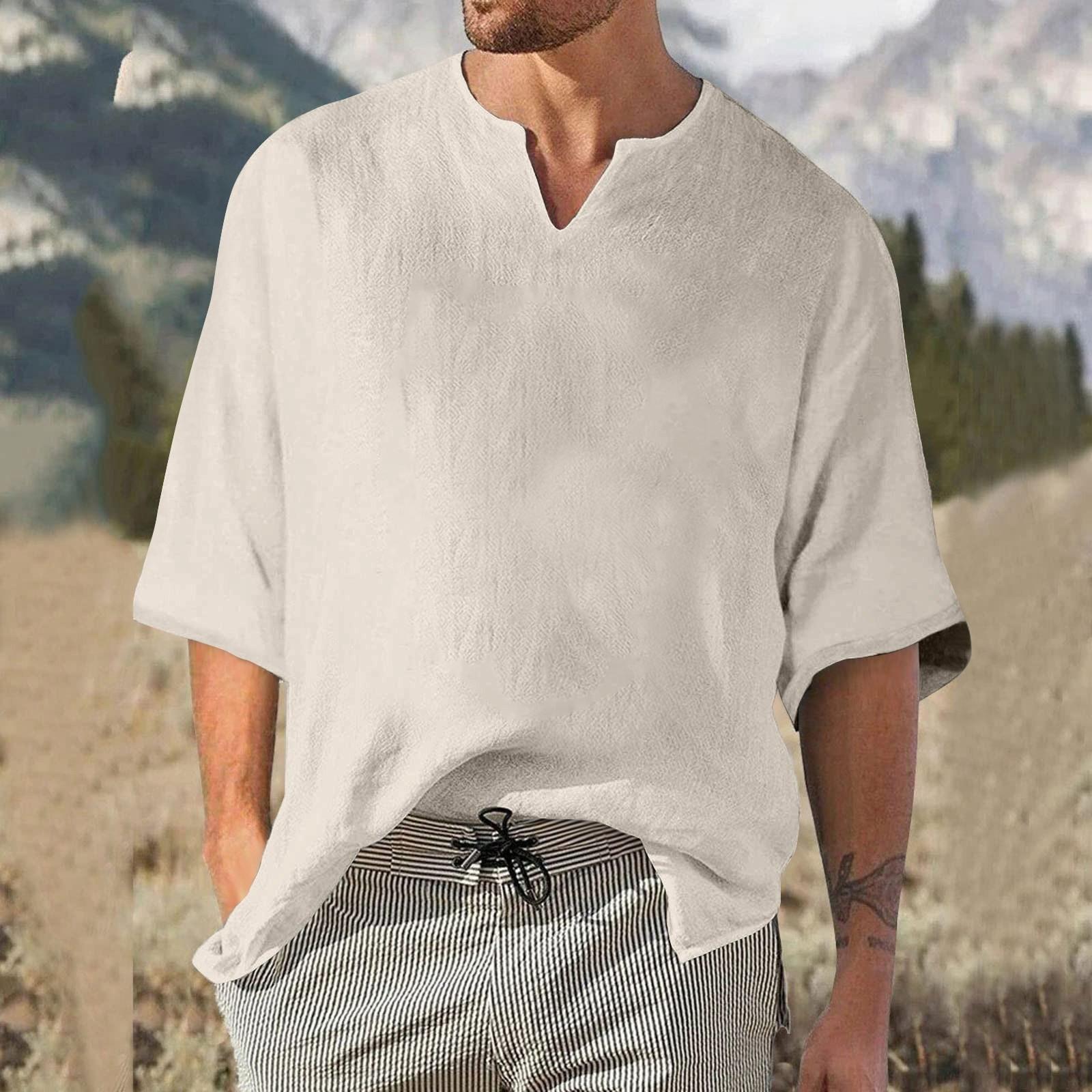 Мужской однотонный плиссированный топ с рукавом четверть — фото 20