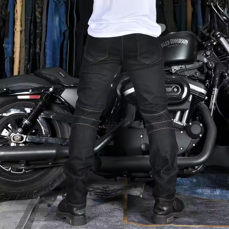 [zmart] Black Large Motorcycle Pants, Riding Jeans, Fall Prevention, Classic Motorcycle Rider Pants, All-Season Racing Pants