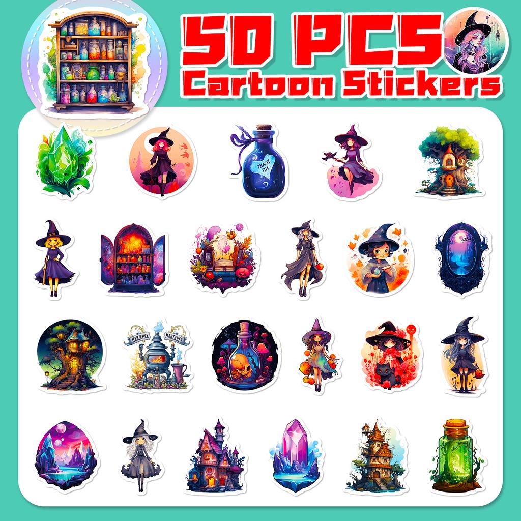 50 Pegatinas de Mago de Olla de Medicina Magia Bruja Personalidad Demonio Gótico Bruja Graffiti Maleta