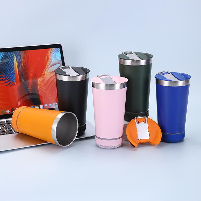 Stainless Steel Music Insulated Cup 16oz Portable Water Bottle Beer Mug Speaker Wireless Bluetooth Speaker With Bottle Opener