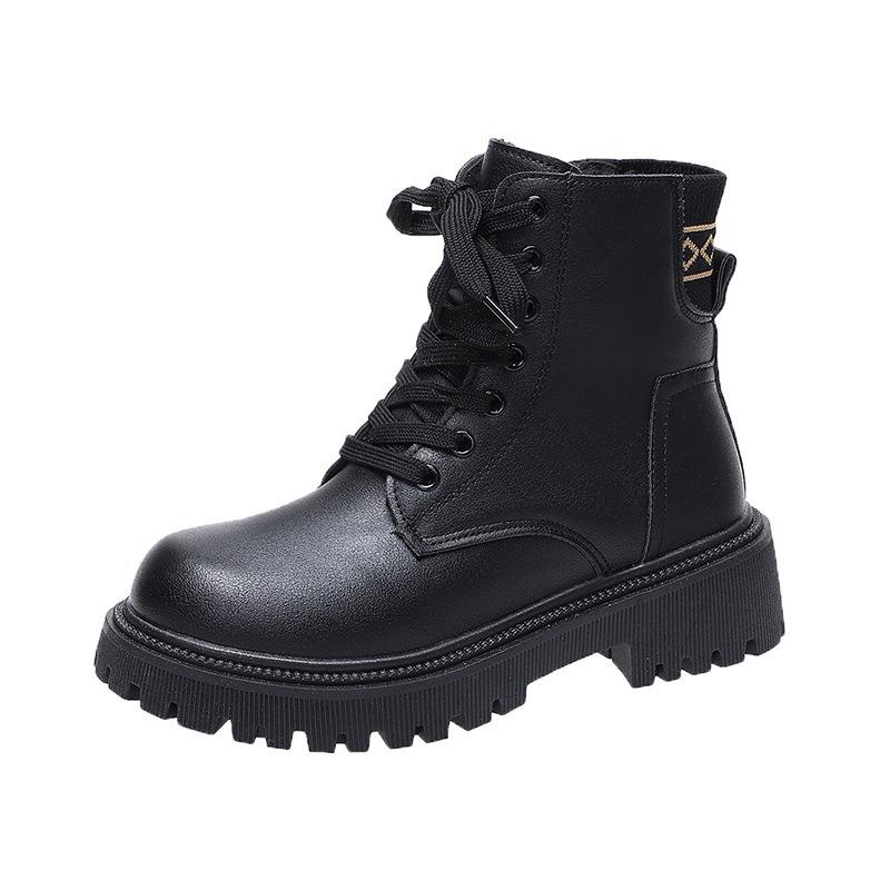 Martin Boots Women's New Winter Velvet Lace-up Leather Boots Women's Platform Fashion Trendy Short Boots Women