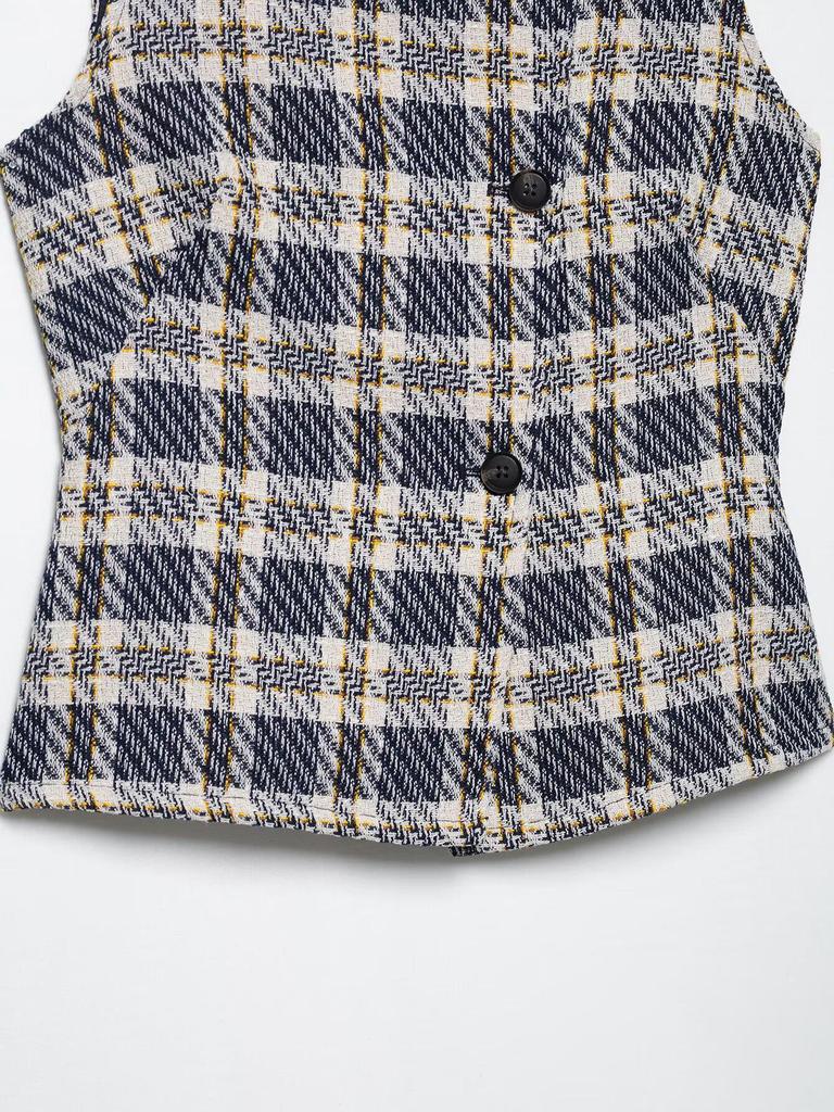 European & American Women's Summer Plaid Sleeveless Vest and Wide Pleated Culottes Set A36231/2