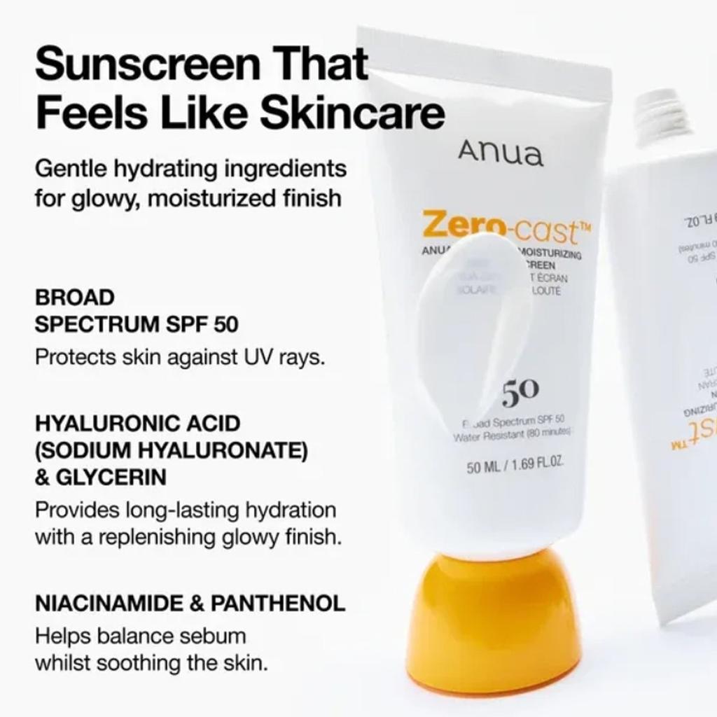 Anua Zero-cast Moisturizing Finish Sunscreen SPF50+/PA++++ 50ml