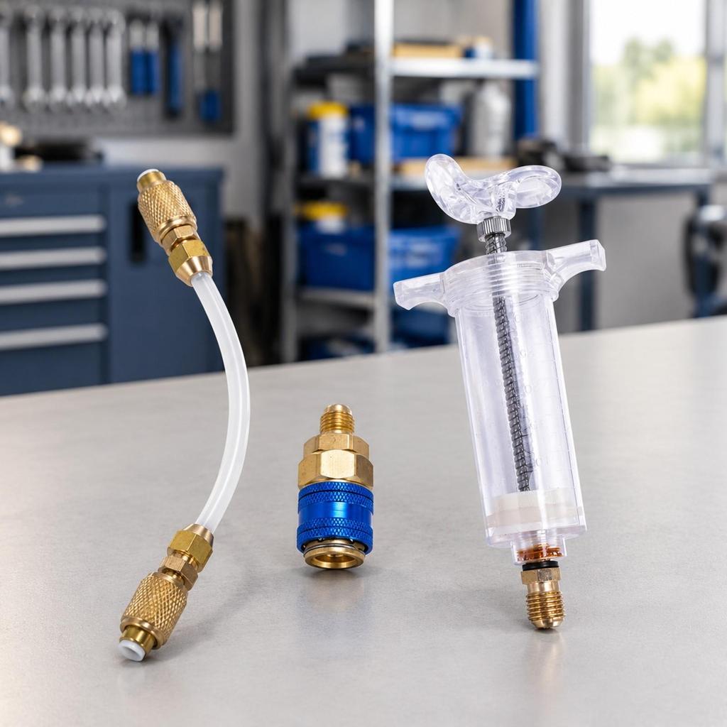 30 Ml Manual A/C Oil Injector Brass Fittings for Garage, Workshop, DIY Mechanics