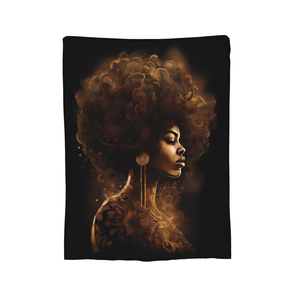 Tribal Artwork African Art Black And Gold Flannel Throw Blanket Blanket for Sofa Bedroom Warm Bed Rug,