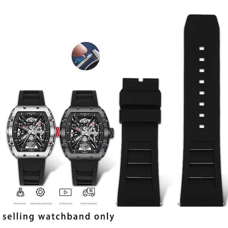 Rubber Wristband for GeYa Great Wall Wine Barrel Type Aerospace Joint G08253 G78135G Quick Release Rubber Watch Strap 26mm