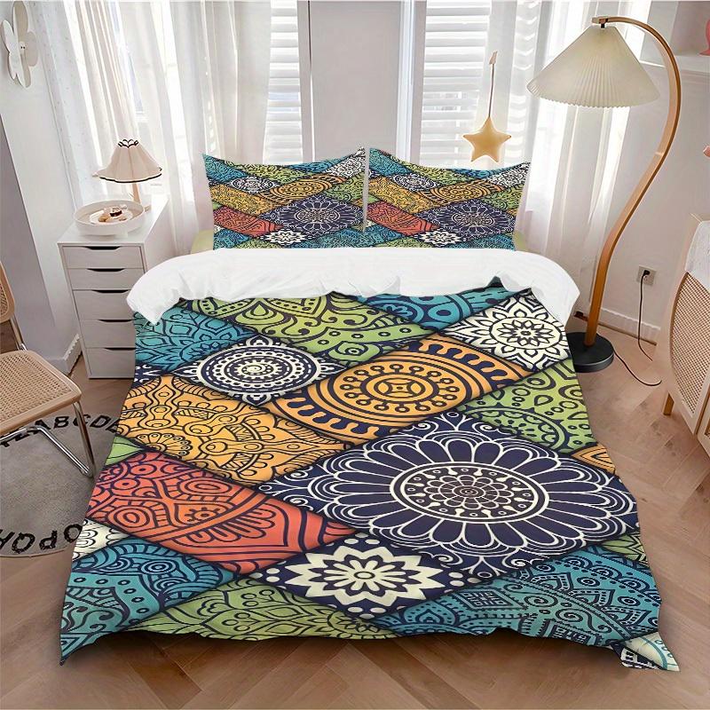 

3pcs Bohemian Patterns Soft Comfortable Bedding set, For Bedroom, Guest Room And Dorm, All - Season Use, High-Definition Printing124 135x200cm
