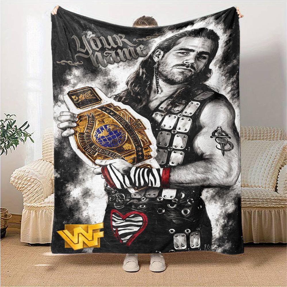 Wrestlemania Customize Text Blanket Lightweight Customizable Blanket Warmthful Decor Perfect for Livingroom Seaside Bed Chair Ideal for All Seasons