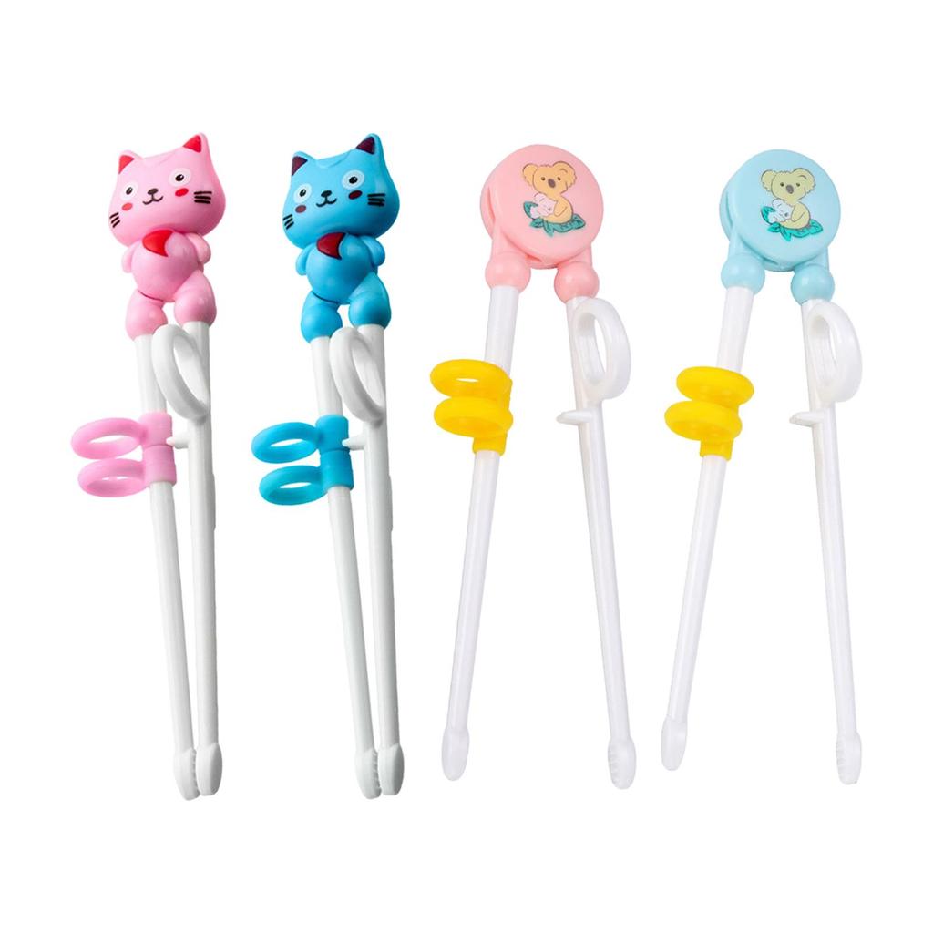 Kid Training Chopsticks Cartoon with Positioning Rings Lightweight Anti Slip Cat Pink