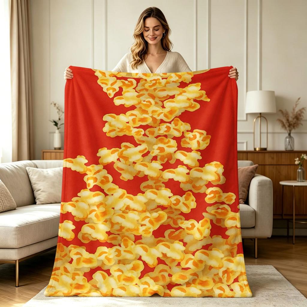 Soft Flannel Popcorn Pattern Print Throw Blanket All Season Warm Cozy Lightweight Decorative Blanket for Sofa Couch Living Room Bedroom Home Office Lo