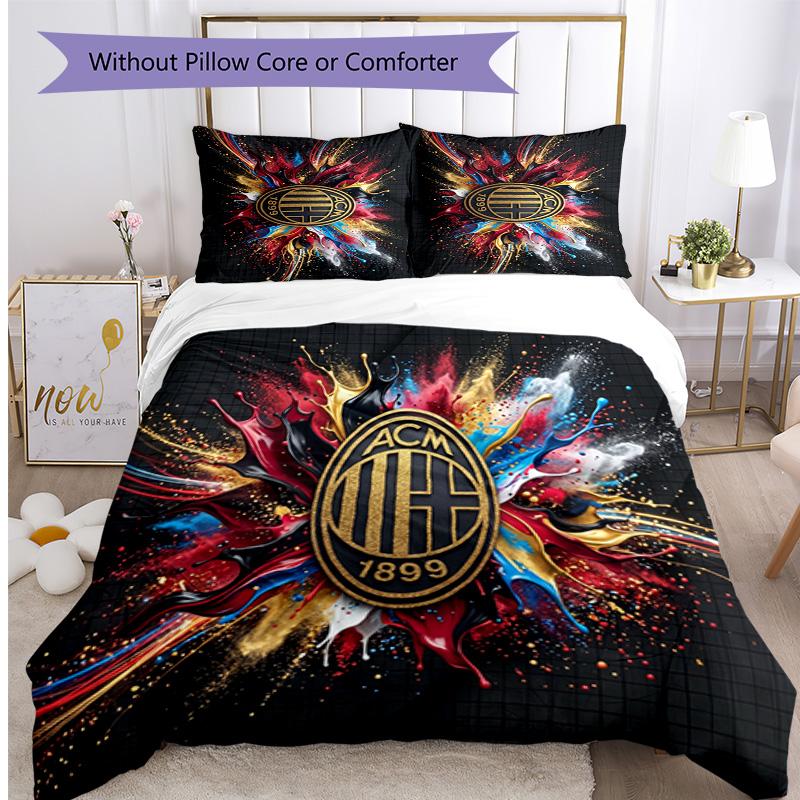 Set Lenzuola Stampa AC Milan 3 Pezzi Morbido Delicato sulla Pelle Lavabile Copripiumino e Federe Set Stagione Unica Camera da Letto