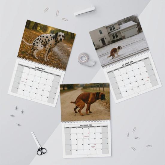 2026 Wall Calendar Jan 2026 - Dec 2026 Funny Pooping Dogs 12 Monthly Calendar